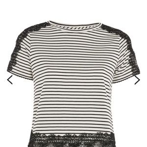 TOPSHOP lace trimmed striped t-shirt US 12 croptop